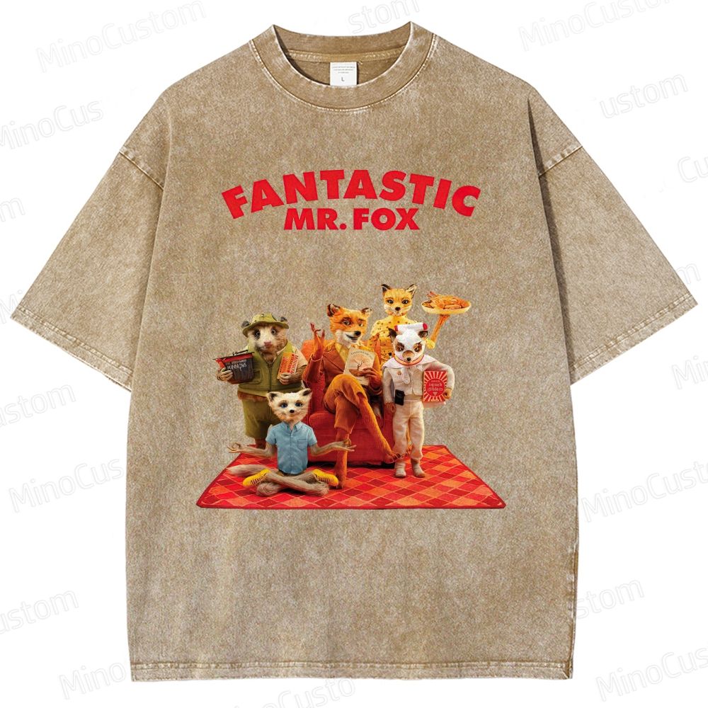 Fantastic Mr. Fox Group Scene Vintage Washed Animated Comedy T - shirt