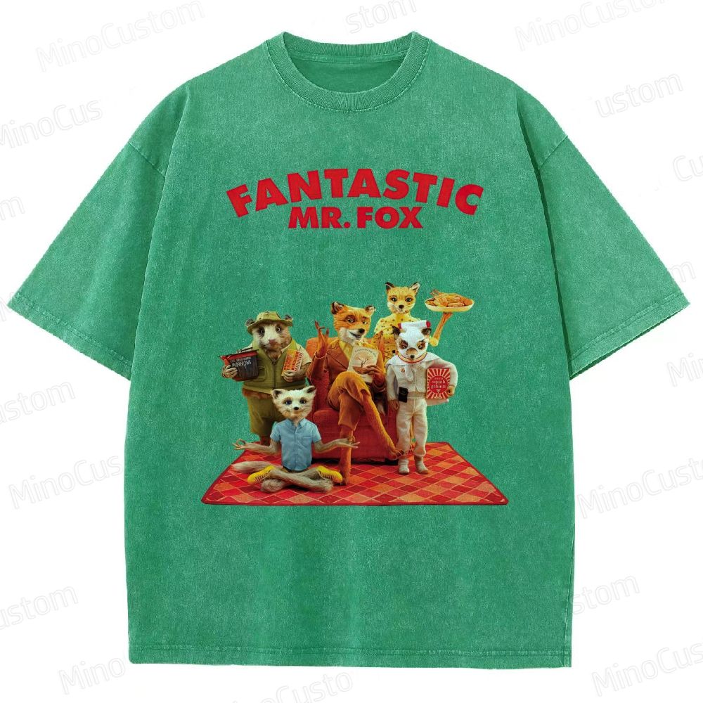 Fantastic Mr. Fox Group Scene Vintage Washed Animated Comedy T - shirt