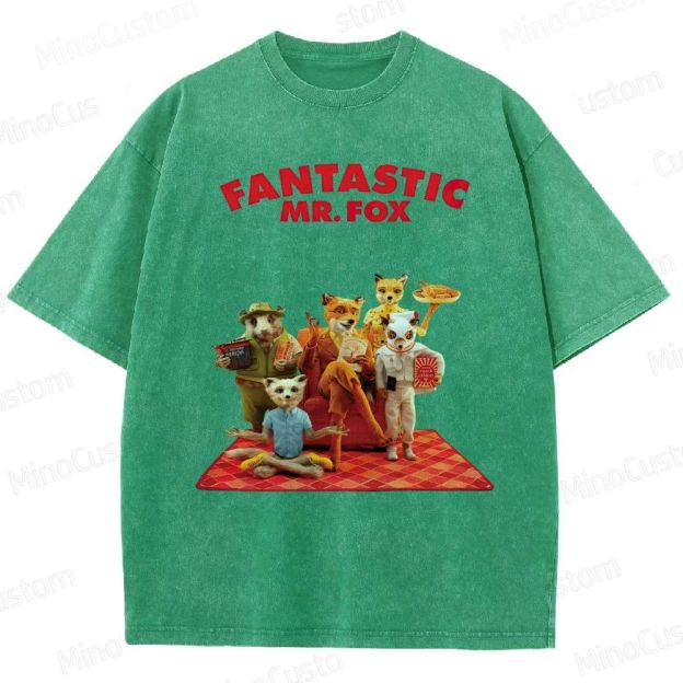 Fantastic Mr. Fox Group Scene Vintage Washed Animated Comedy T - shirt