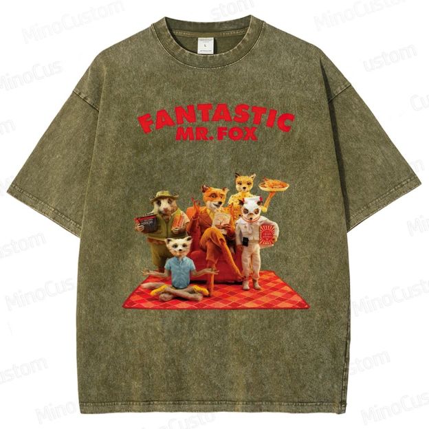 Fantastic Mr. Fox Group Scene Vintage Washed Animated Comedy T - shirt