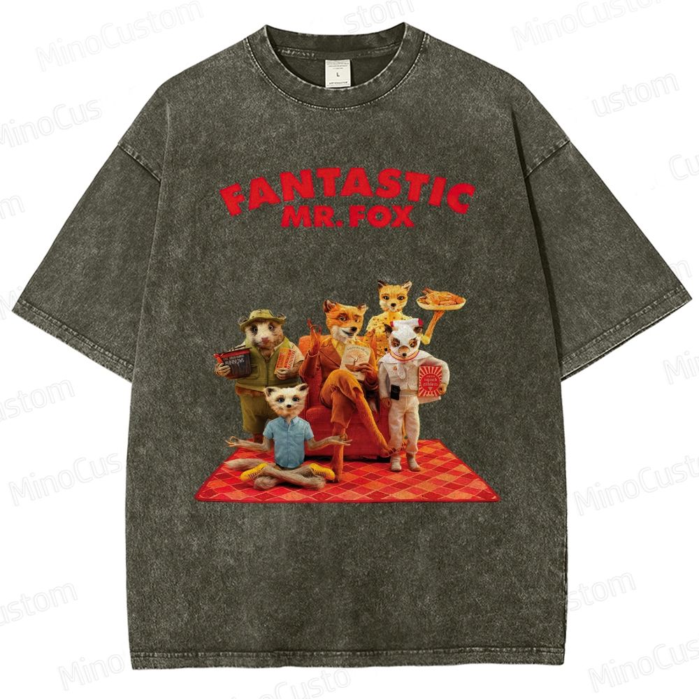 Fantastic Mr. Fox Group Scene Vintage Washed Animated Comedy T - shirt
