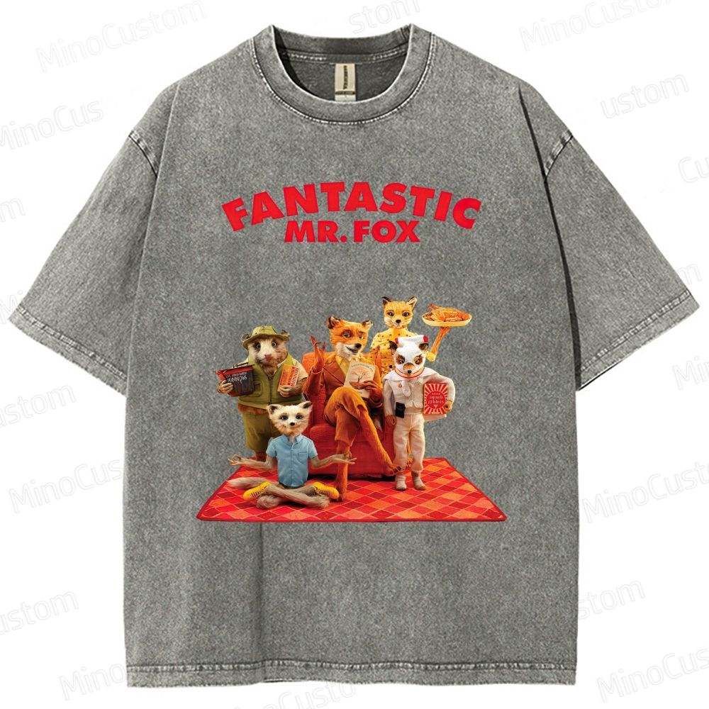 Fantastic Mr. Fox Group Scene Vintage Washed Animated Comedy T - shirt