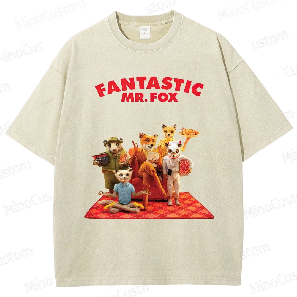 Fantastic Mr. Fox Group Scene Vintage Washed Animated Comedy T - shirt