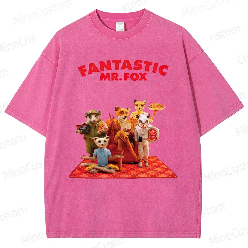 Fantastic Mr. Fox Group Scene Vintage Washed Animated Comedy T - shirt