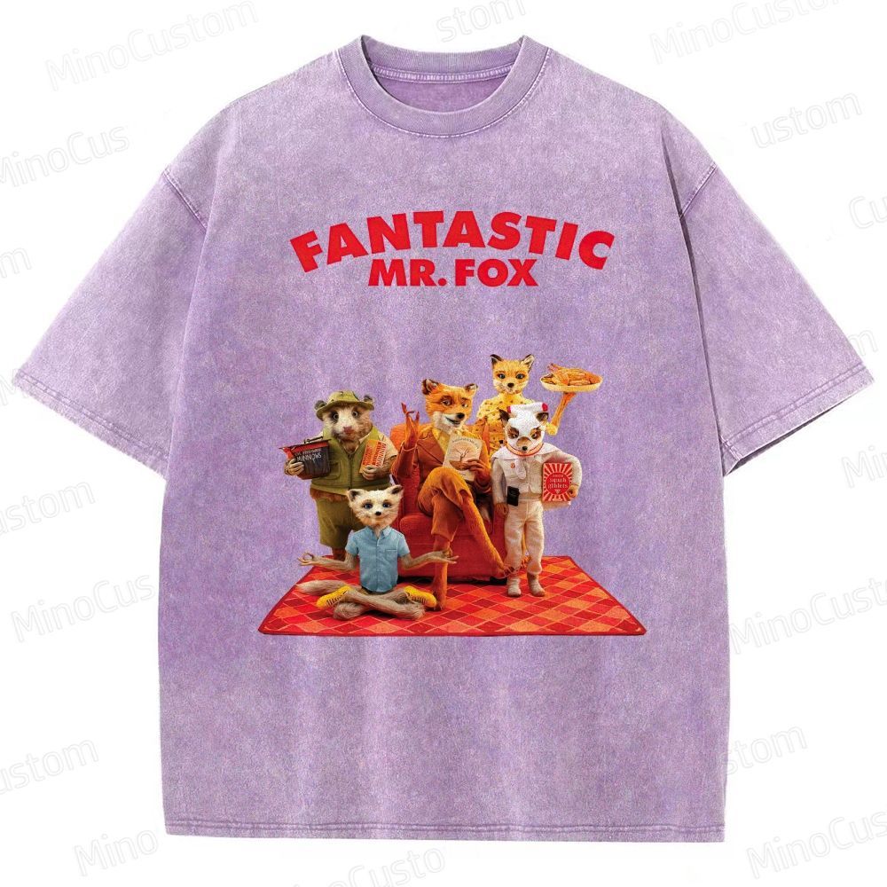 Fantastic Mr. Fox Group Scene Vintage Washed Animated Comedy T - shirt