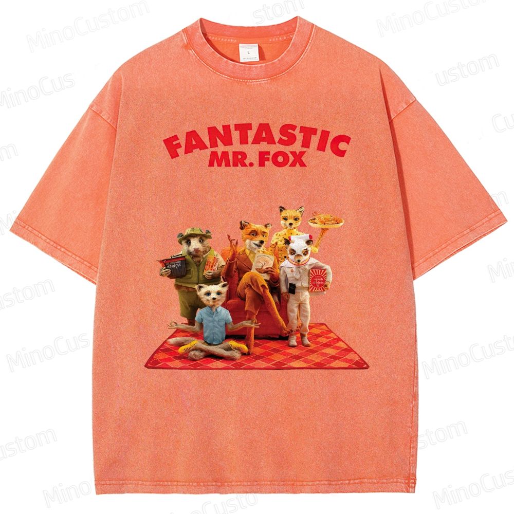 Fantastic Mr. Fox Group Scene Vintage Washed Animated Comedy T - shirt