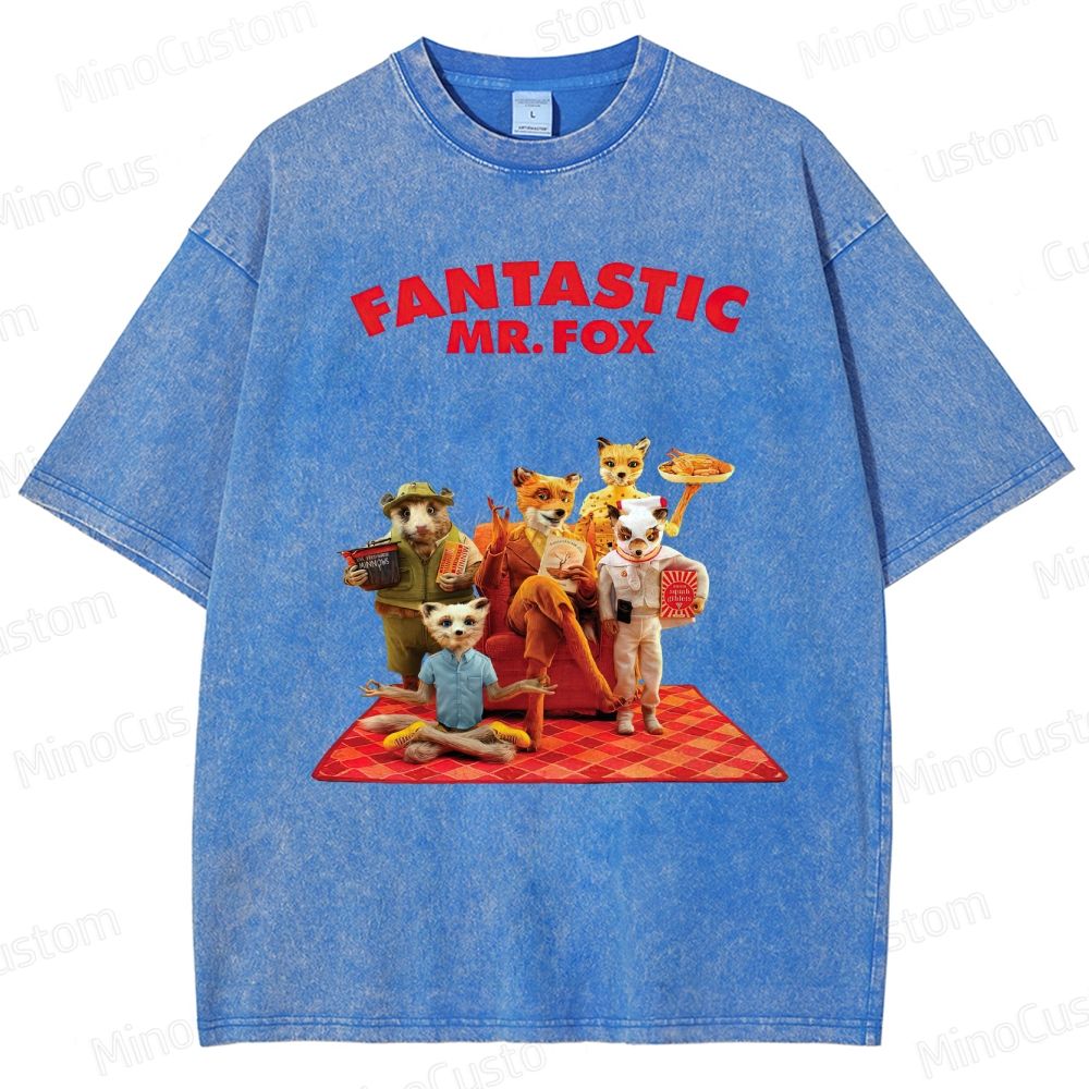 Fantastic Mr. Fox Group Scene Vintage Washed Animated Comedy T - shirt