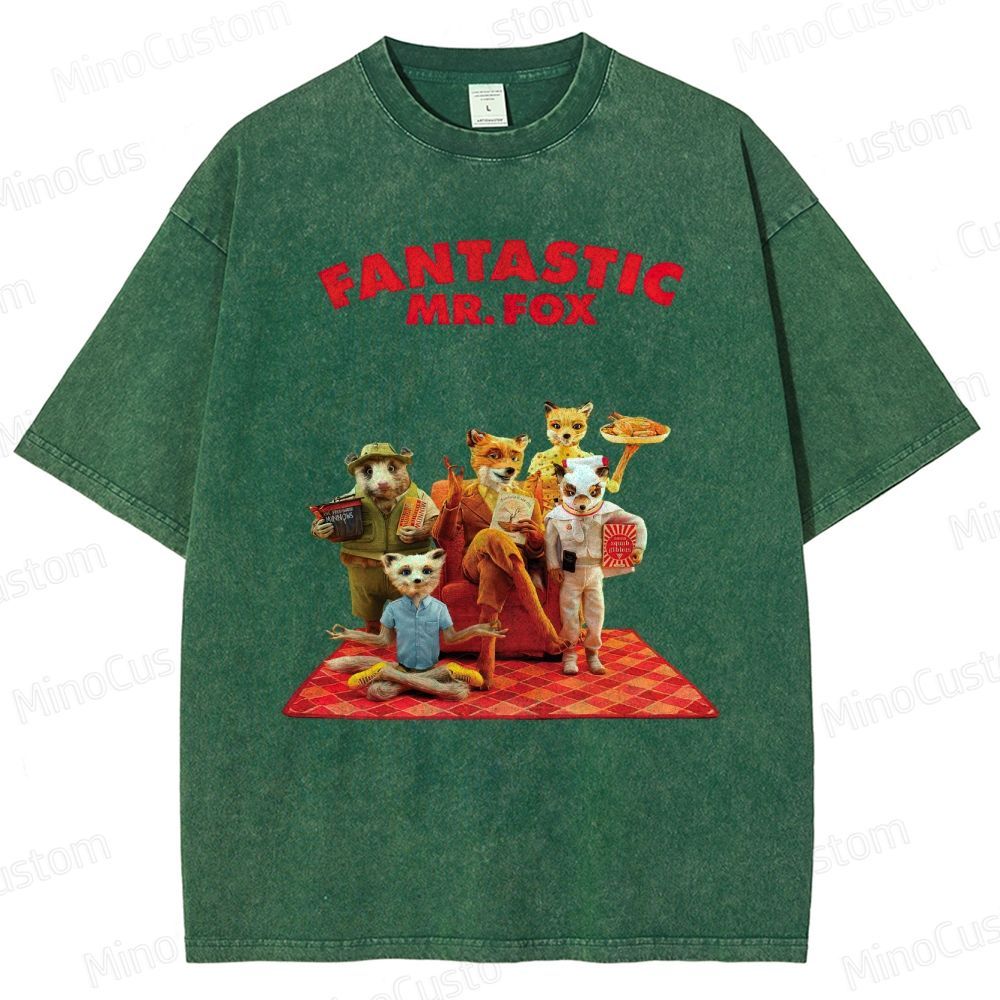Fantastic Mr. Fox Group Scene Vintage Washed Animated Comedy T - shirt