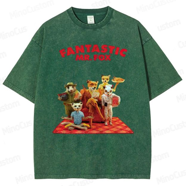 Fantastic Mr. Fox Group Scene Vintage Washed Animated Comedy T - shirt