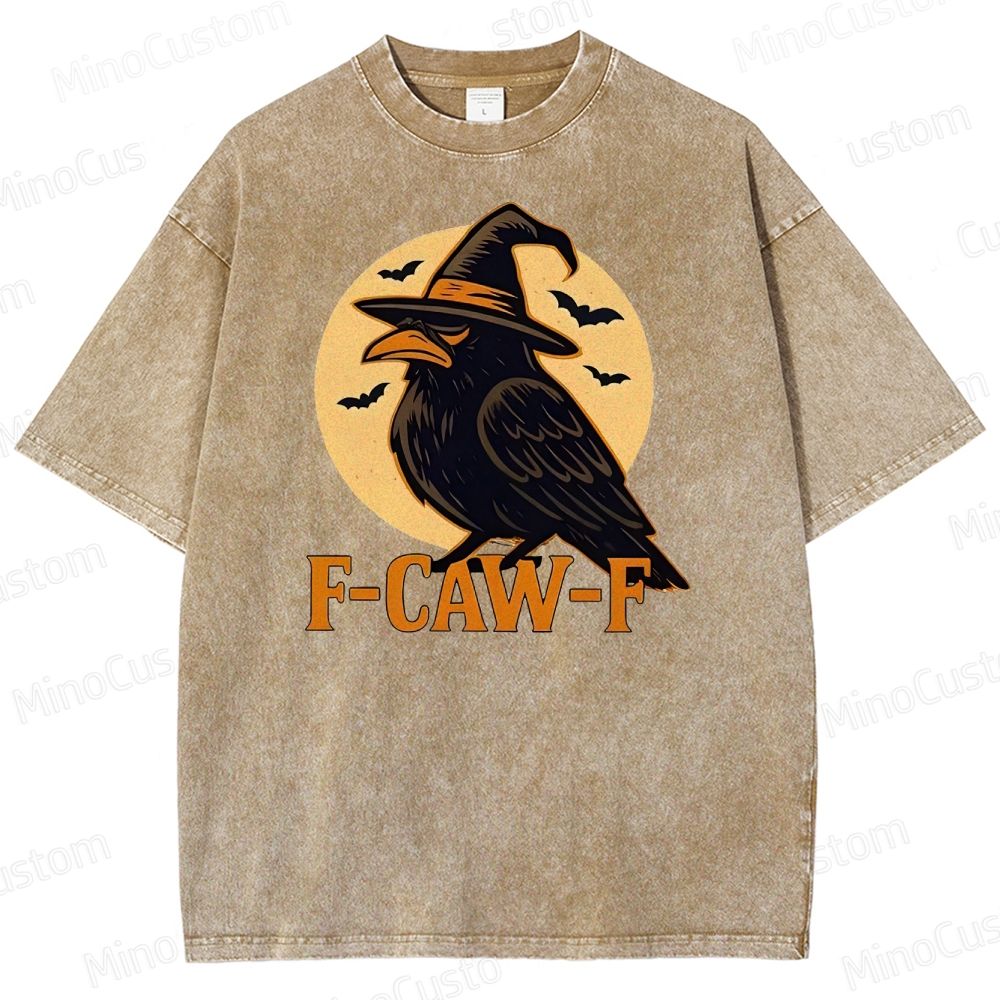 Funny F-Caw-F Halloween Raven Washed T-Shirt 