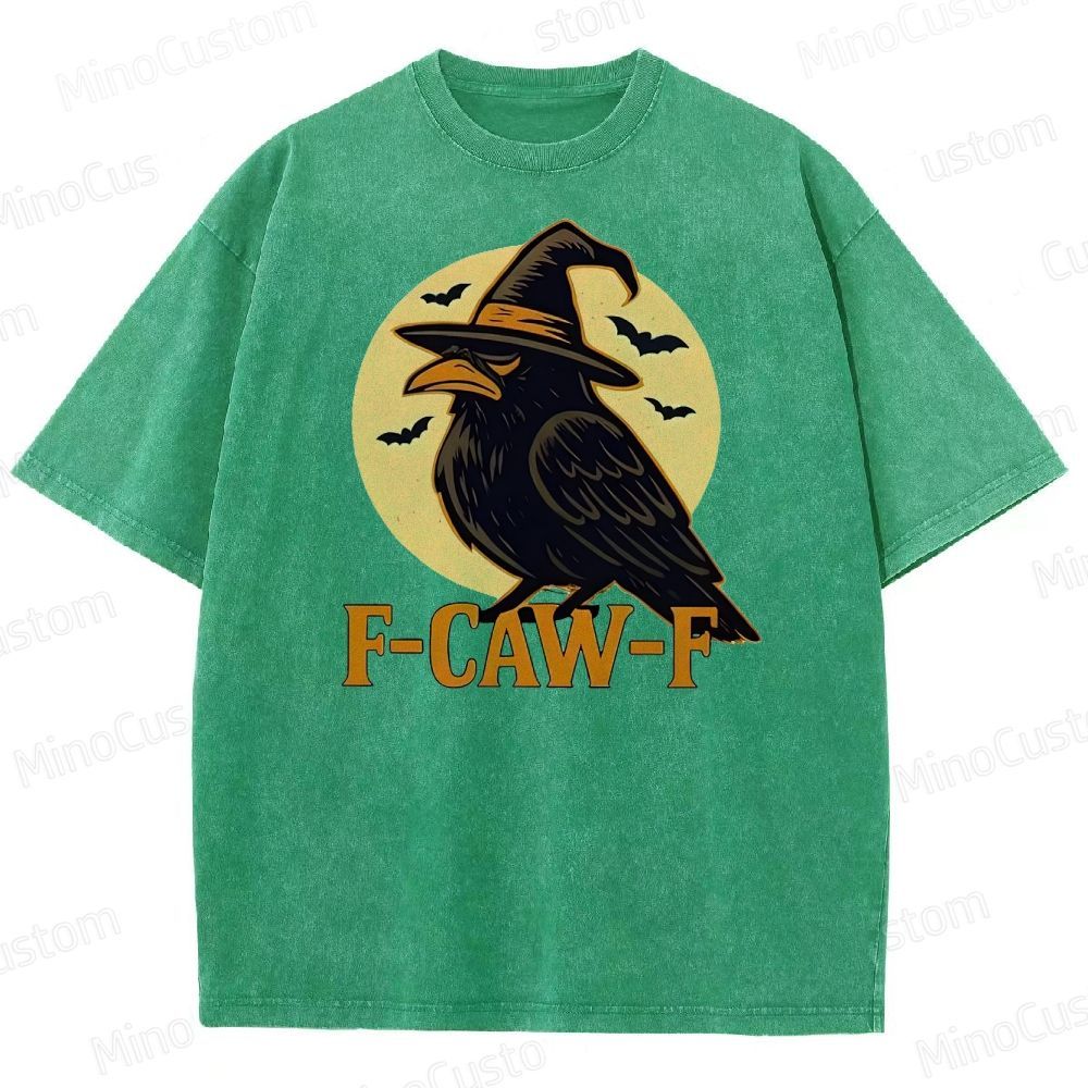 Funny F-Caw-F Halloween Raven Washed T-Shirt 