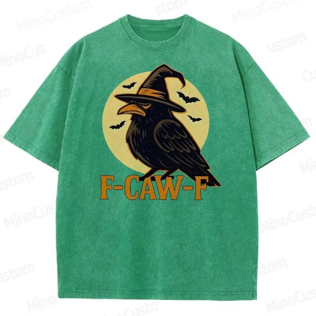 Funny F-Caw-F Halloween Raven Washed T-Shirt 