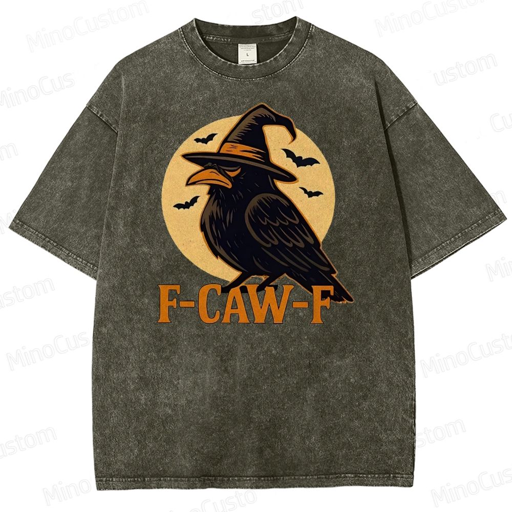 Funny F-Caw-F Halloween Raven Washed T-Shirt 