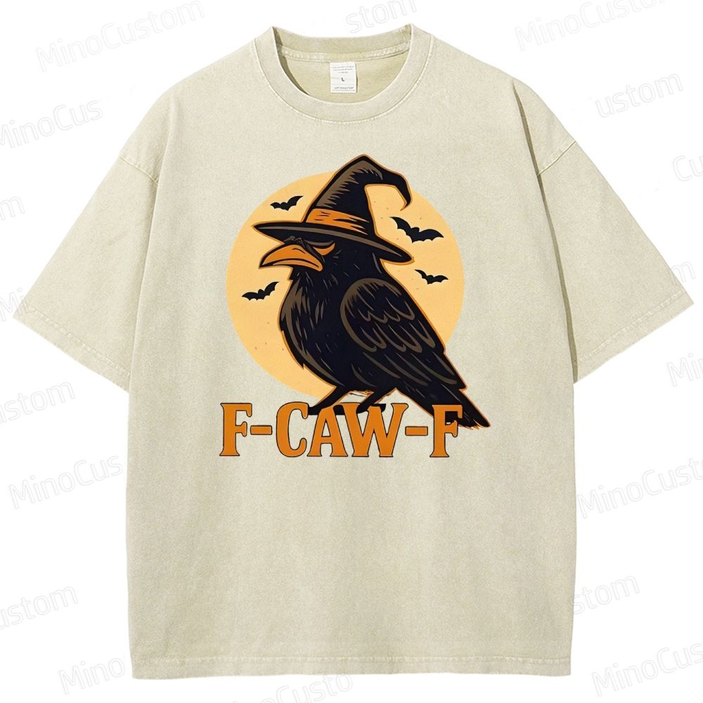 Funny F-Caw-F Halloween Raven Washed T-Shirt 