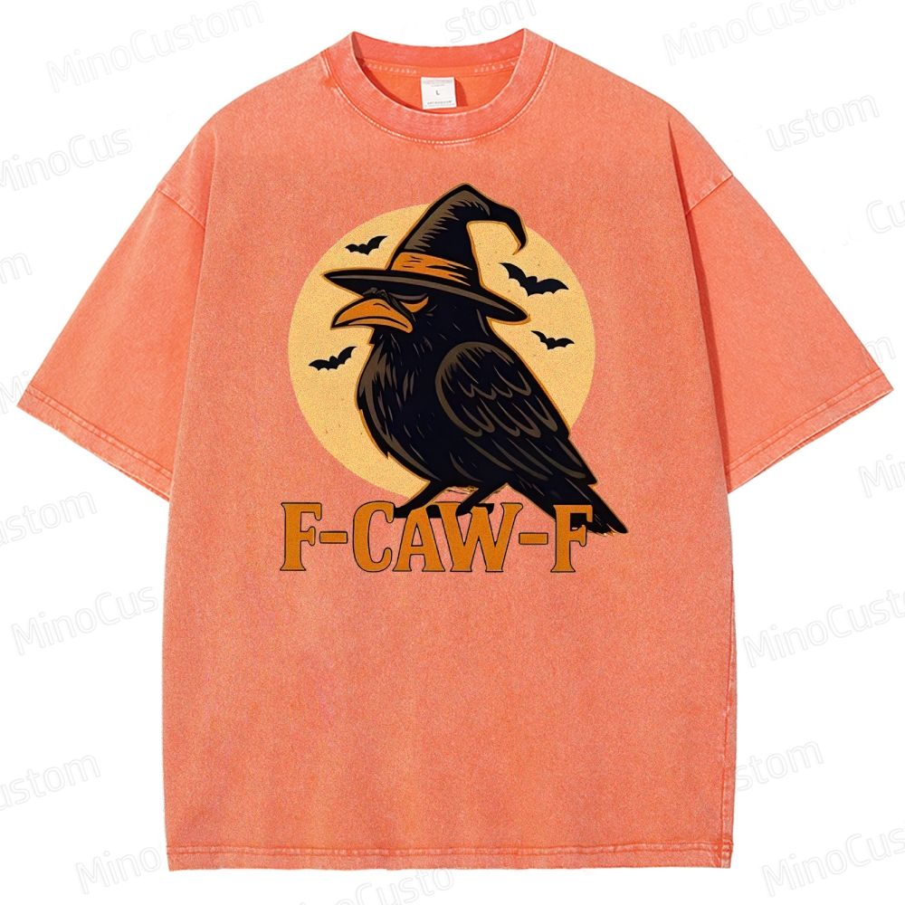 Funny F-Caw-F Halloween Raven Washed T-Shirt 