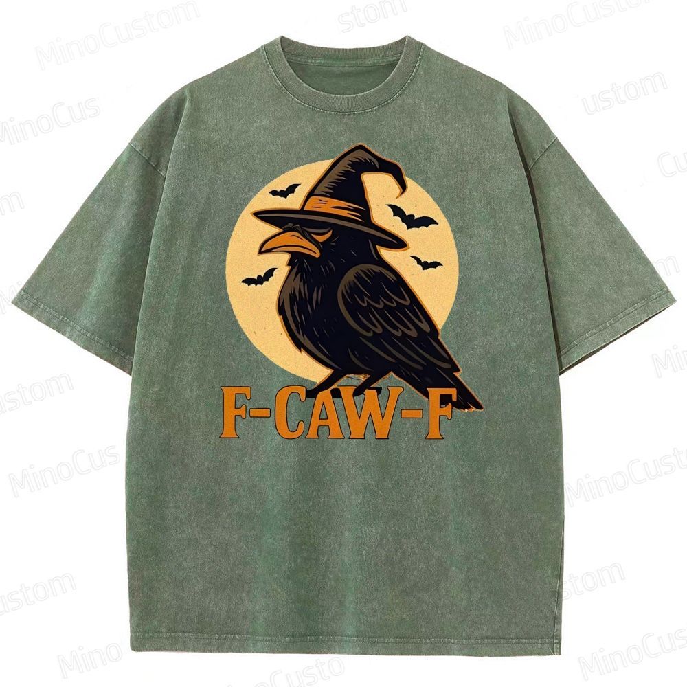 Funny F-Caw-F Halloween Raven Washed T-Shirt 