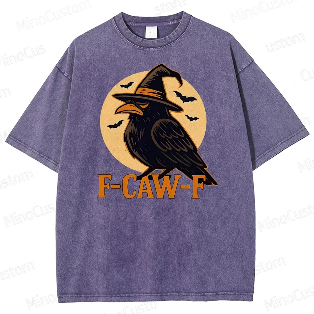 Funny F-Caw-F Halloween Raven Washed T-Shirt 