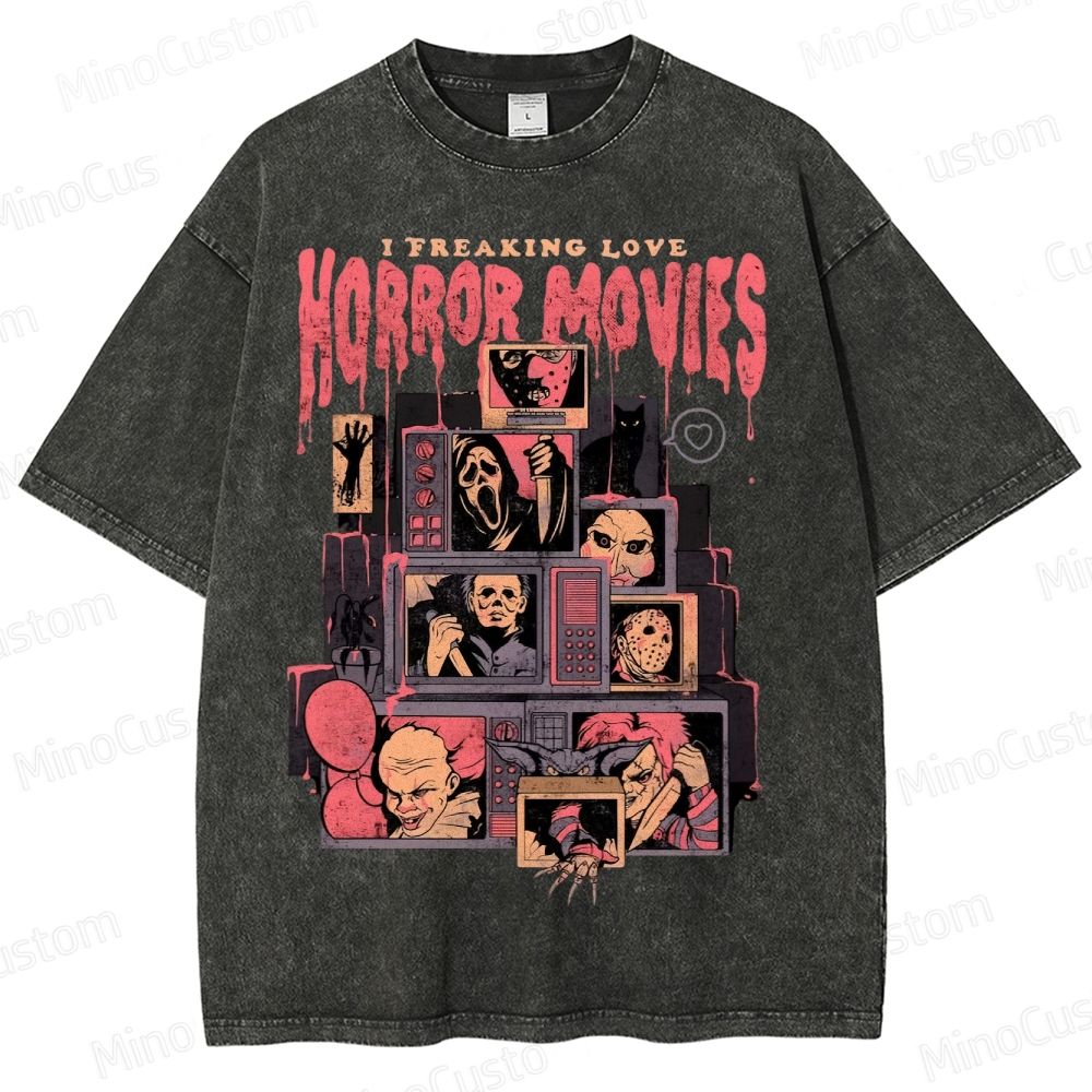 Retro Horror Movie Icons Washed T-Shirt 