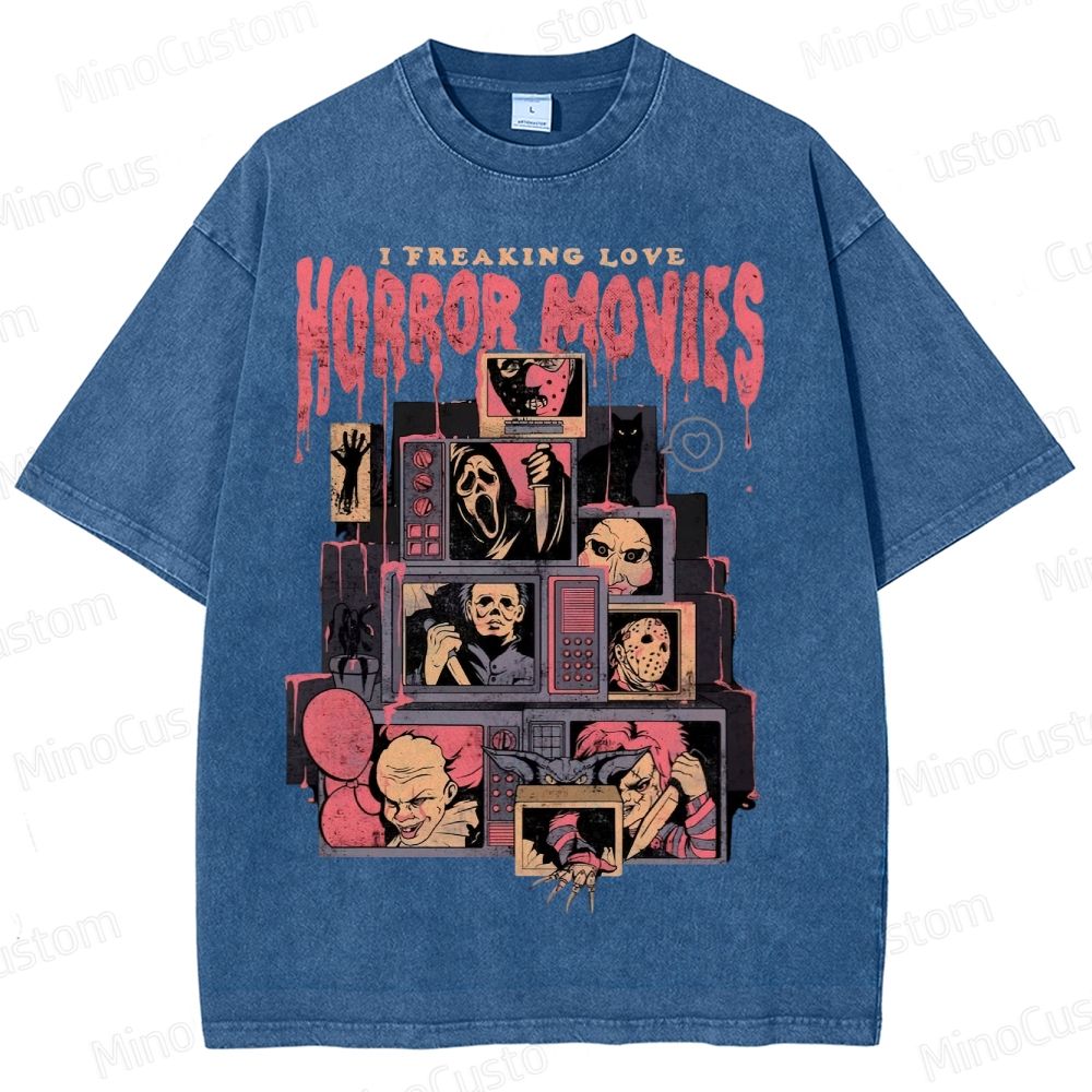 Retro Horror Movie Icons Washed T-Shirt 