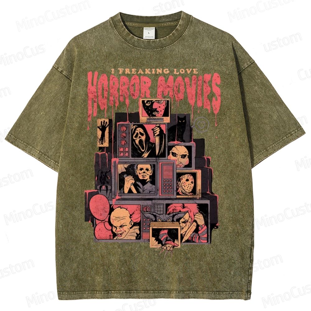 Retro Horror Movie Icons Washed T-Shirt 