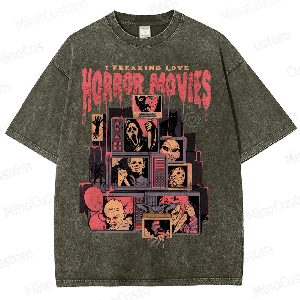 Retro Horror Movie Icons Washed T-Shirt 