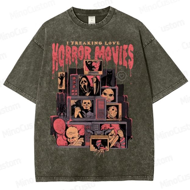 Retro Horror Movie Icons Washed T-Shirt 