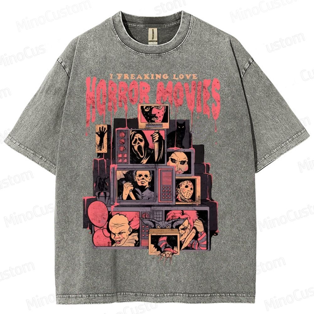 Retro Horror Movie Icons Washed T-Shirt 