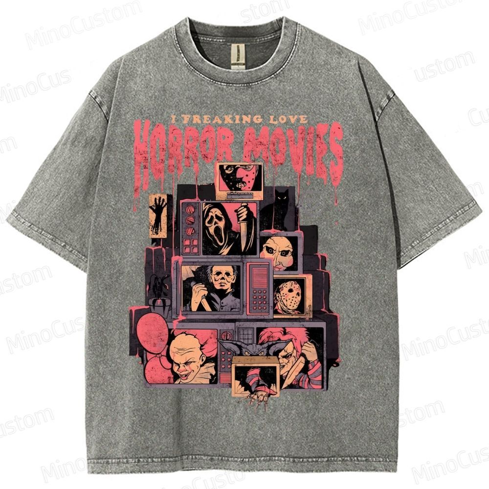 Retro Horror Movie Icons Washed T-Shirt