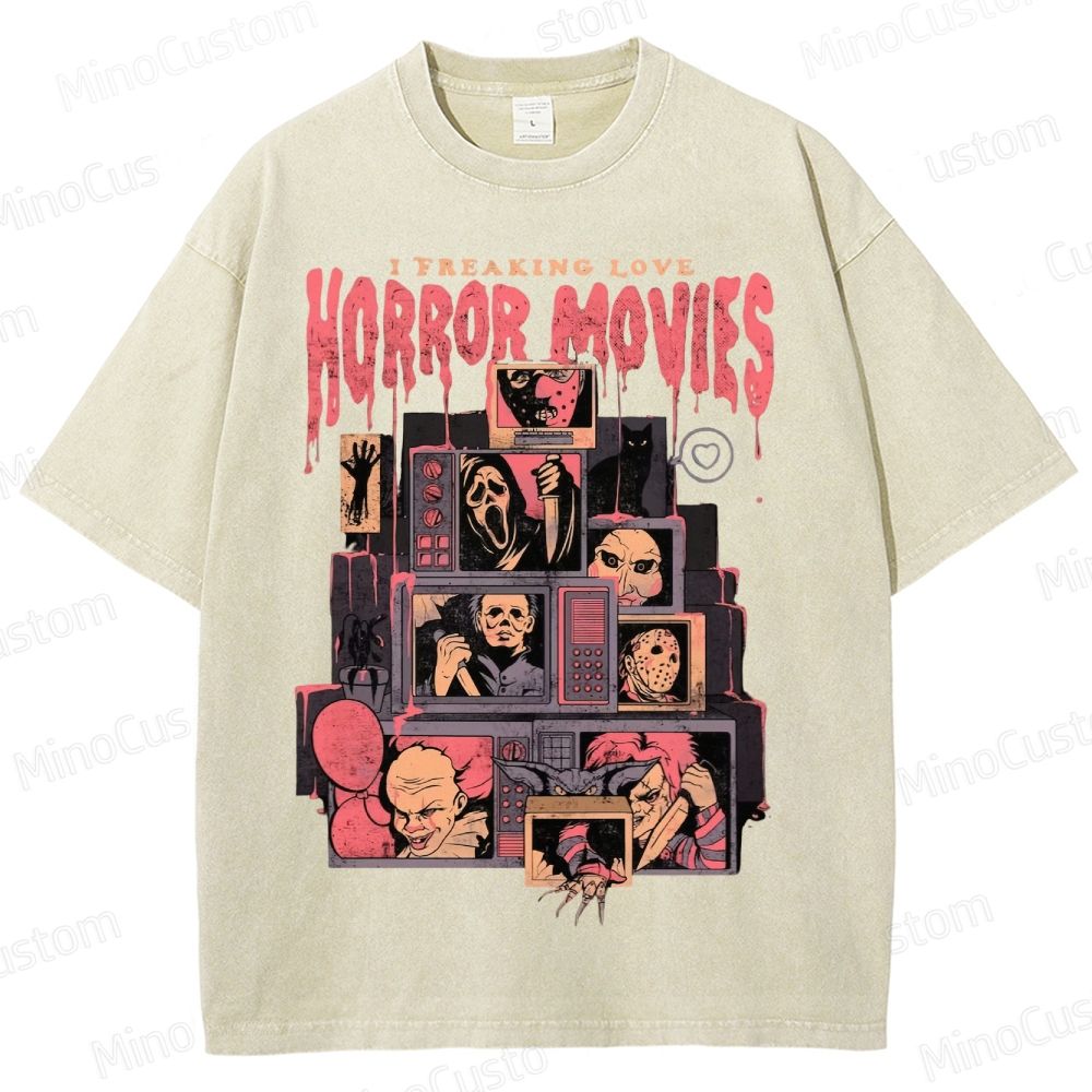 Retro Horror Movie Icons Washed T-Shirt 