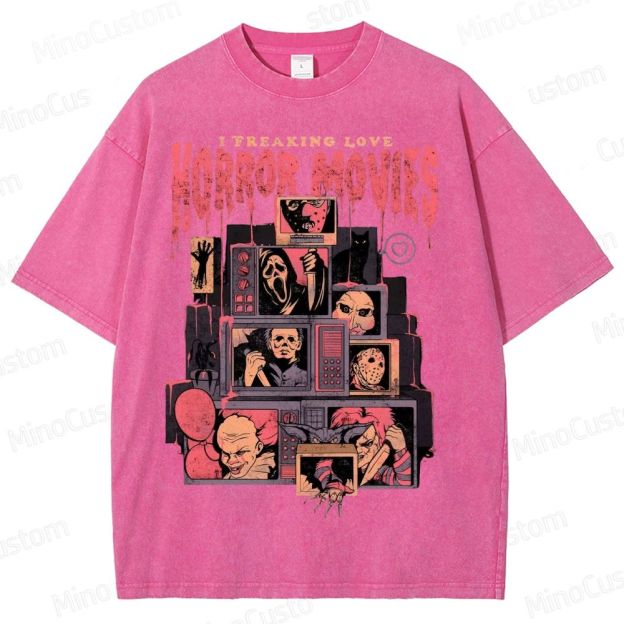 Retro Horror Movie Icons Washed T-Shirt 