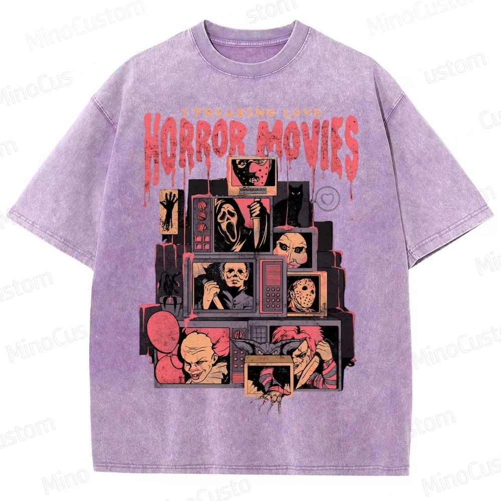 Retro Horror Movie Icons Washed T-Shirt 