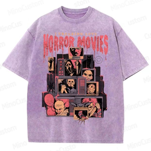 Retro Horror Movie Icons Washed T-Shirt 