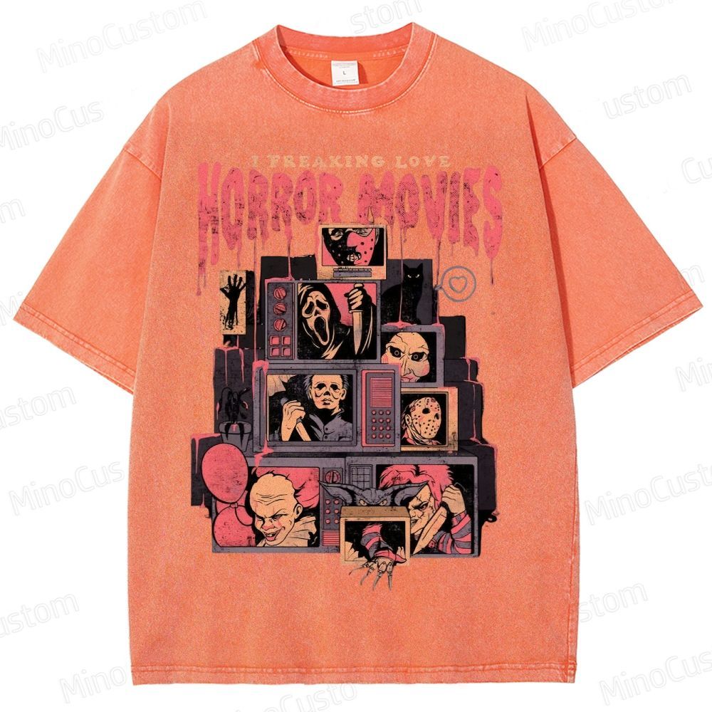 Retro Horror Movie Icons Washed T-Shirt 