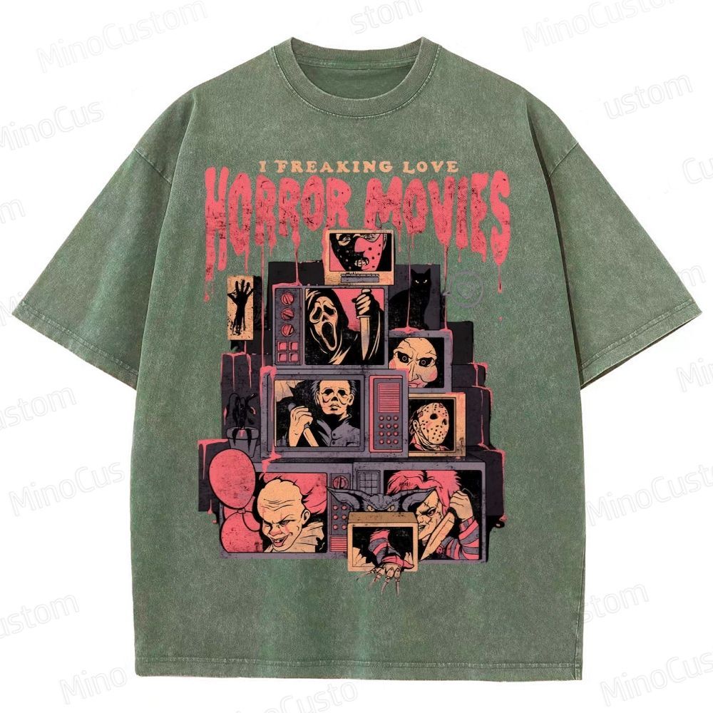 Retro Horror Movie Icons Washed T-Shirt 