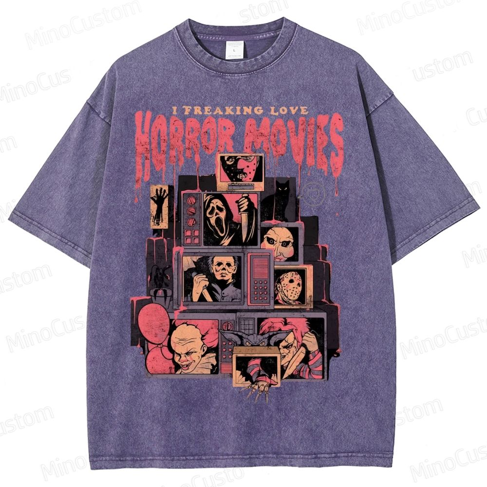Retro Horror Movie Icons Washed T-Shirt 