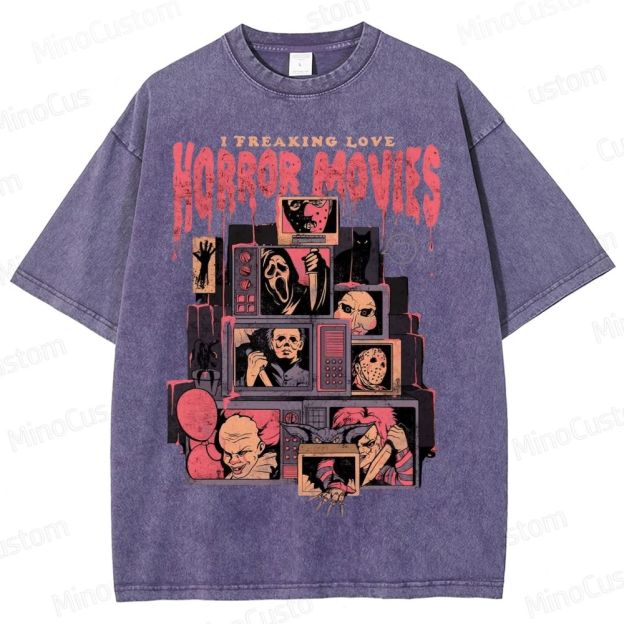 Retro Horror Movie Icons Washed T-Shirt 