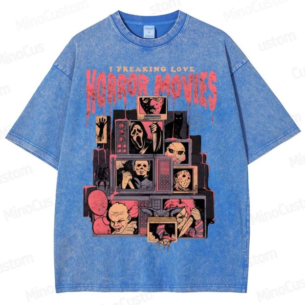 Retro Horror Movie Icons Washed T-Shirt 