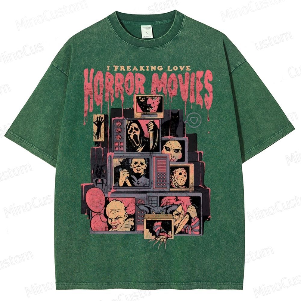 Retro Horror Movie Icons Washed T-Shirt 