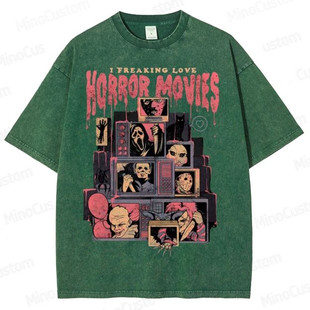 Retro Horror Movie Icons Washed T-Shirt 