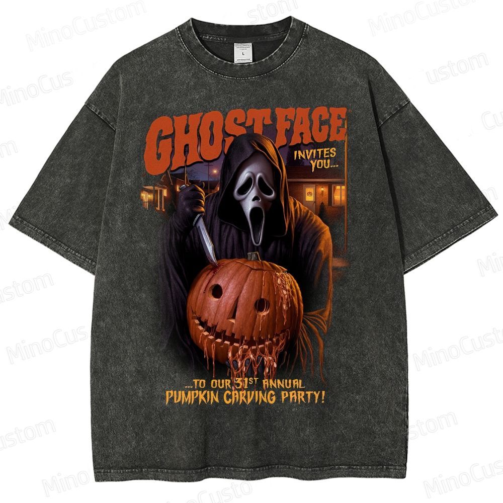 Ghost Face Halloween Horror Washed T-Shirt 