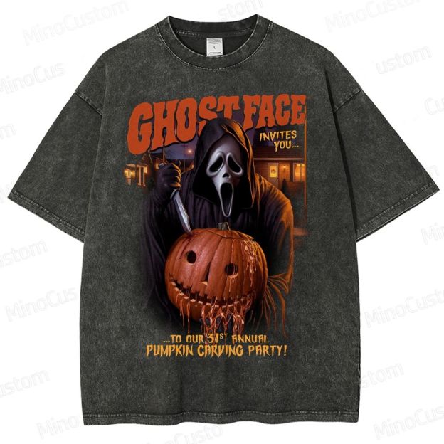 Ghost Face Halloween Horror Washed T-Shirt 