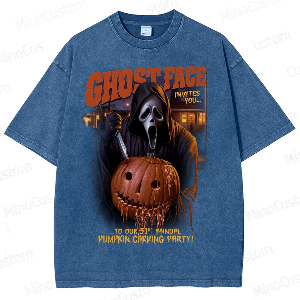 Ghost Face Halloween Horror Washed T-Shirt 