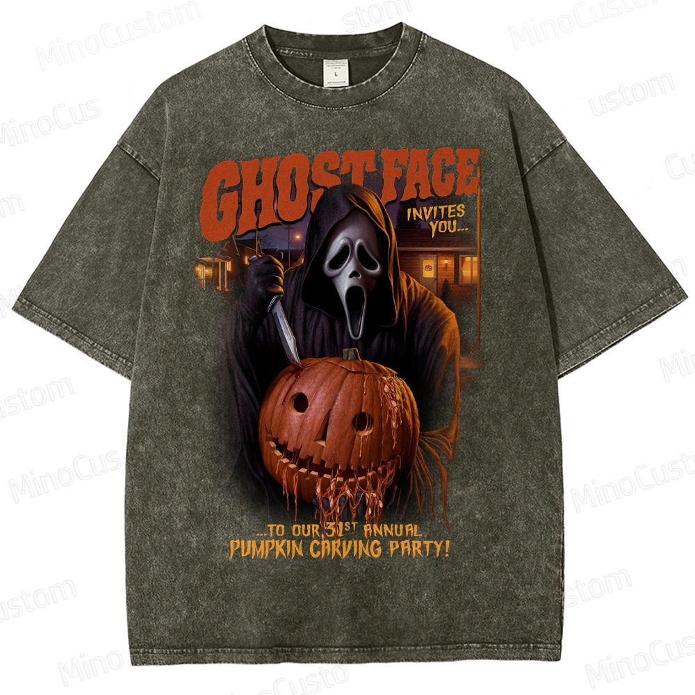 Ghost Face Halloween Horror Washed T-Shirt 