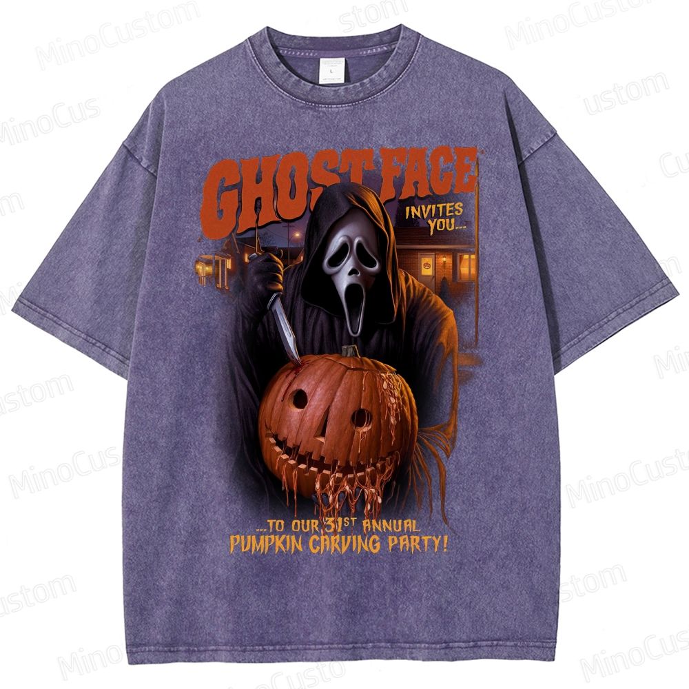 Ghost Face Halloween Horror Washed T-Shirt 