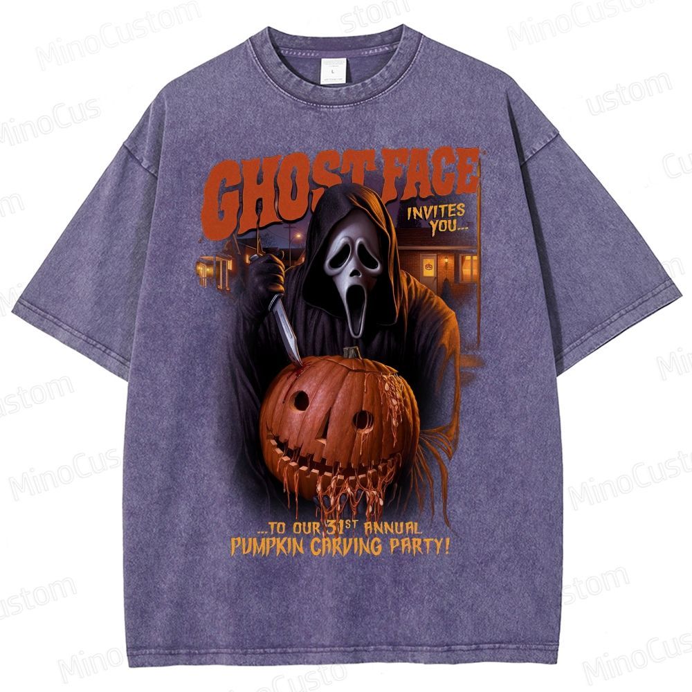 Ghost Face Halloween Horror Washed T-Shirt 