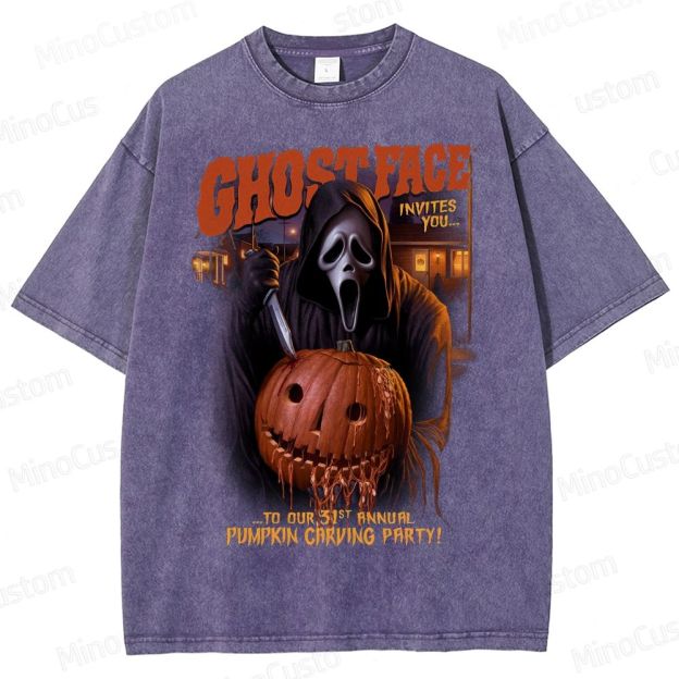Ghost Face Halloween Horror Washed T-Shirt 