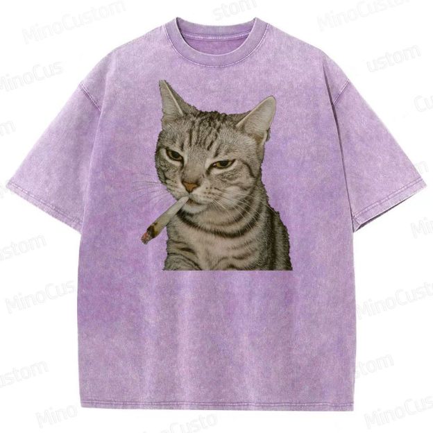 Cool Cat Smoking Vintage Washed Graphic T - shirt