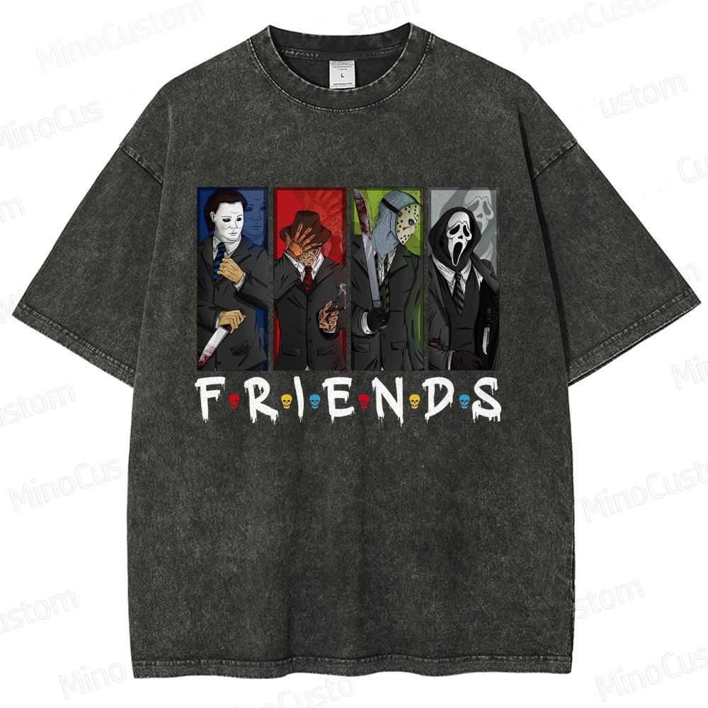 Horror Movie Icons "Friends" Vintage Washed Graphic T - shirt