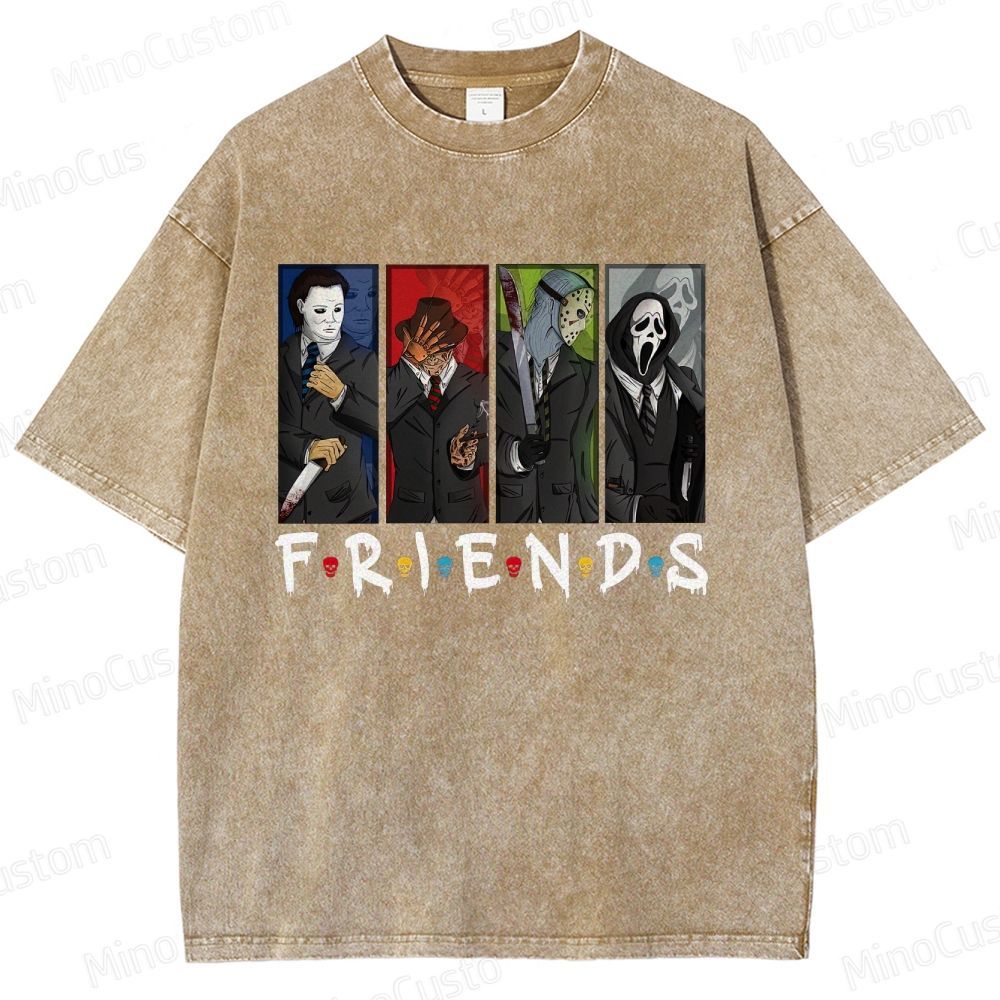 Horror Movie Icons "Friends" Vintage Washed Graphic T - shirt