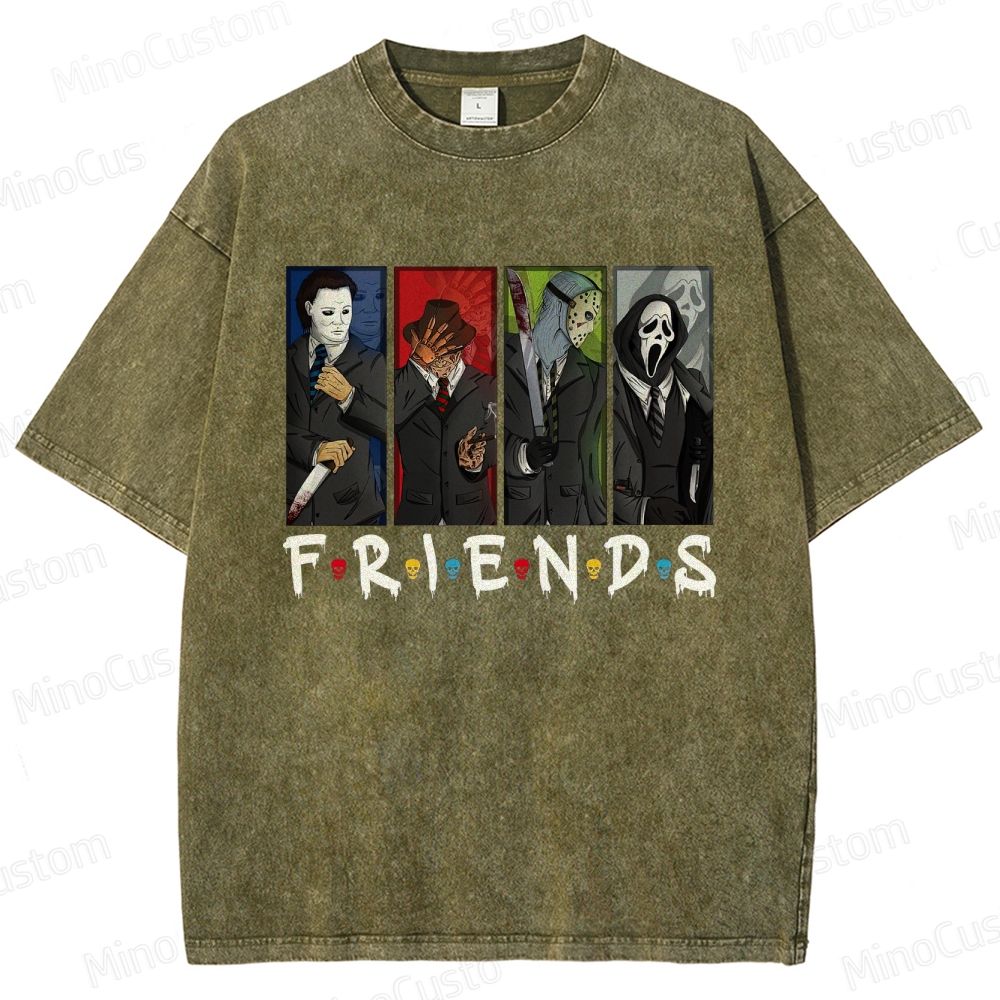Horror Movie Icons "Friends" Vintage Washed Graphic T - shirt